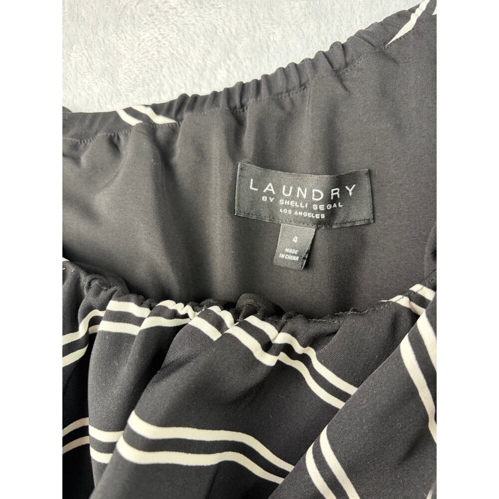 Laundry Shelli Segal Striped Black One Shoulder Ruffle Jumpsuit - Size 4 - Picture 7 of 7
